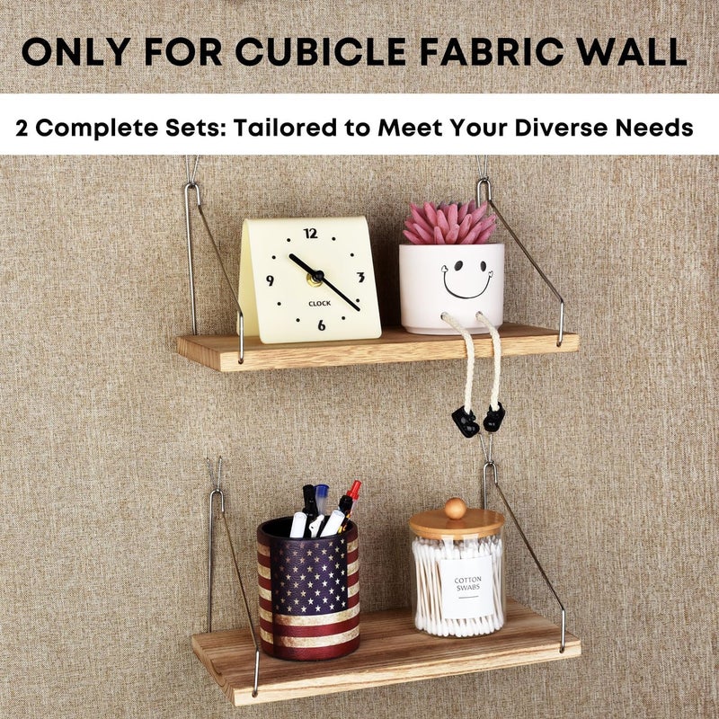 onsogi Fabric Wall Cubicle Shelf with Hooks for Work Decor, 11.8' Wooden Cubicle Organizer Storage Shelf with Hangers Cubicle Accessories for Women Men Desk, 2 Pack - Image 5